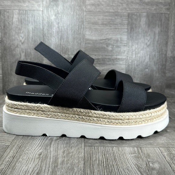 Madden Girl Marccyy Sandals Womens 9.5 Black Platform Espadrille NEW